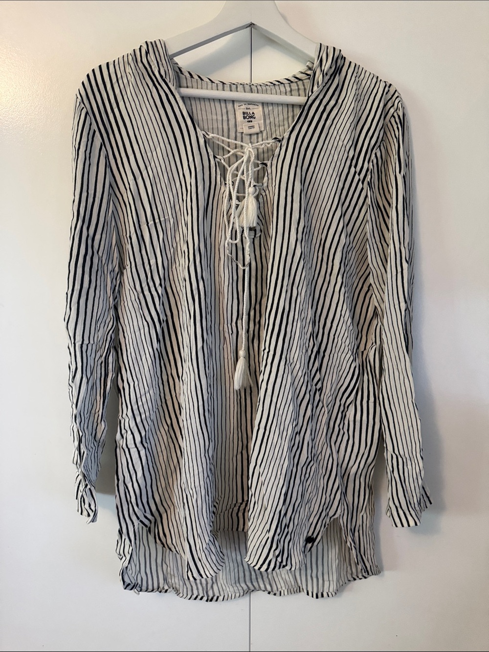 Billabong Navy & White Striped Hooded Swim Cover Up